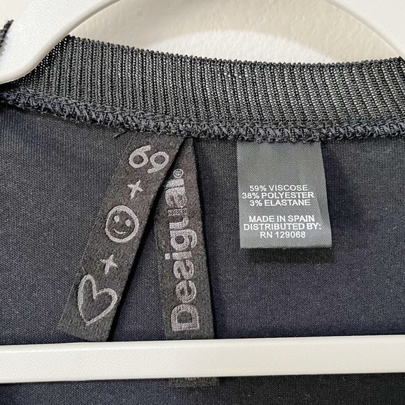 Desigual Women’s Size Medium Floral Susan Blouse Black Mesh Polka Dot Sleeves - Picture 6 of 6